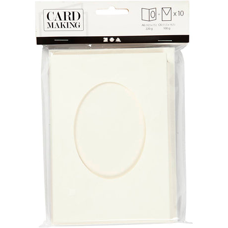 Cartes passe-partout Creativ company, ovales, format carte 10,5x15 cm, format enveloppe 11,5x16,5 cm, blanc cassé, 10 jeux 1 boîte