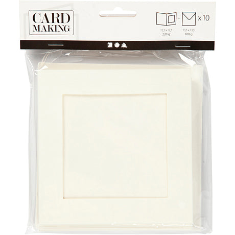 Cartes passe-partout Creativ company, format carte 12,5x12,5 cm, format enveloppe 13,5x13,5 cm, blanc cassé, 10 jeux 1 boîte
