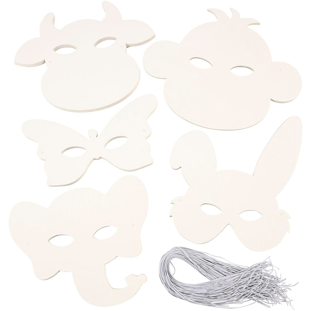 Masques d'animaux Creativ company, h : 13-24 cm, l : 20-28 cm, 230 g, blanc, 100 pièces 1 boîte