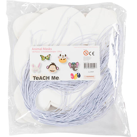 Masques d'animaux Creativ company, h : 13-24 cm, l : 20-28 cm, 230 g, blanc, 100 pièces 1 boîte