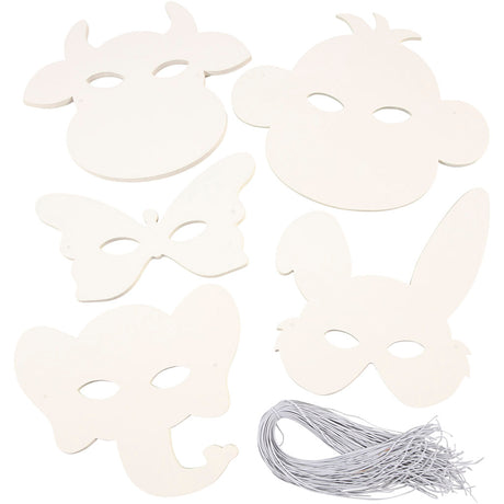 Masques d'animaux Creativ company, h : 13-24 cm, l : 20-28 cm, 230 g, blanc, 100 pièces 1 boîte