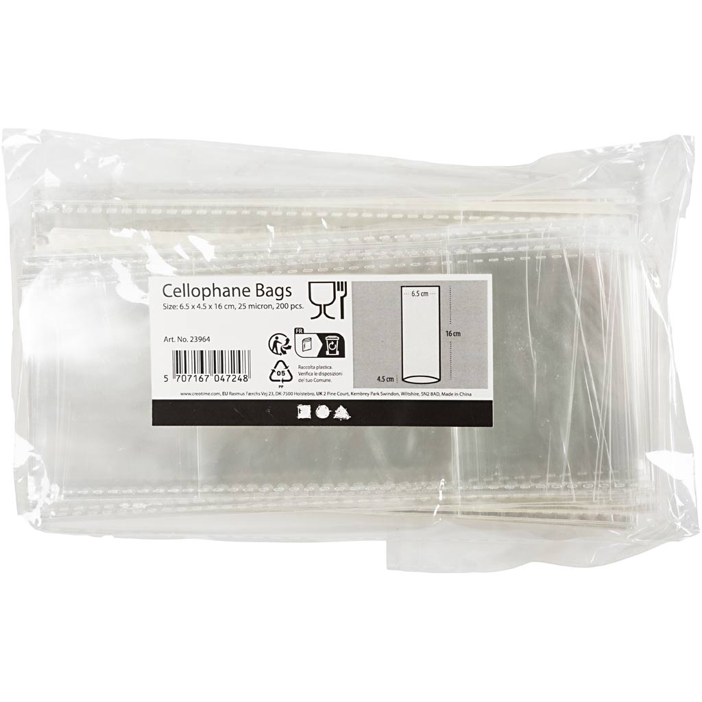 Sachet cellophane Creativ company, h : 16 cm, dimensions 6,5x4,5 cm, 200 pièces 1 boîte