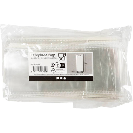 Sachet cellophane Creativ company, h : 16 cm, dimensions 6,5x4,5 cm, 200 pièces 1 boîte