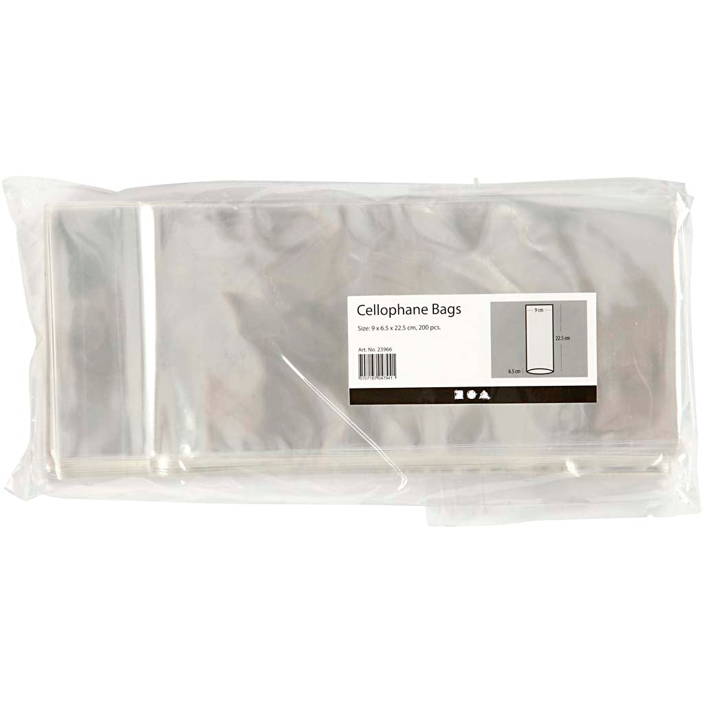 Sachet cellophane Creativ company, h : 22,5 cm, dimensions 9x6,5 cm, 200 pièces 1 boîte