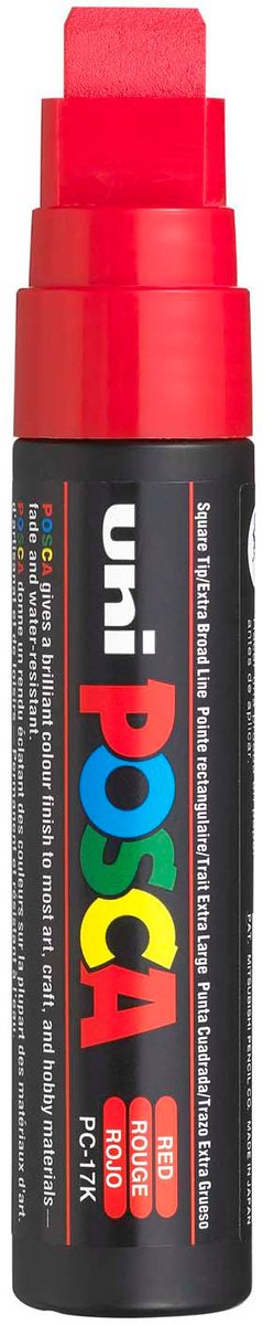 Marqueur peinture Posca uni rouge 17 carats - pointe bloc 15mm