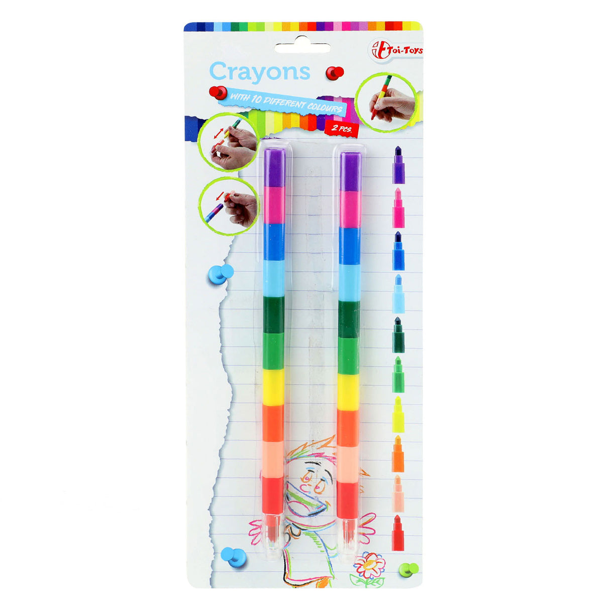 Toi-Toys 10-in-1 Waskrijt Pen, 2st.