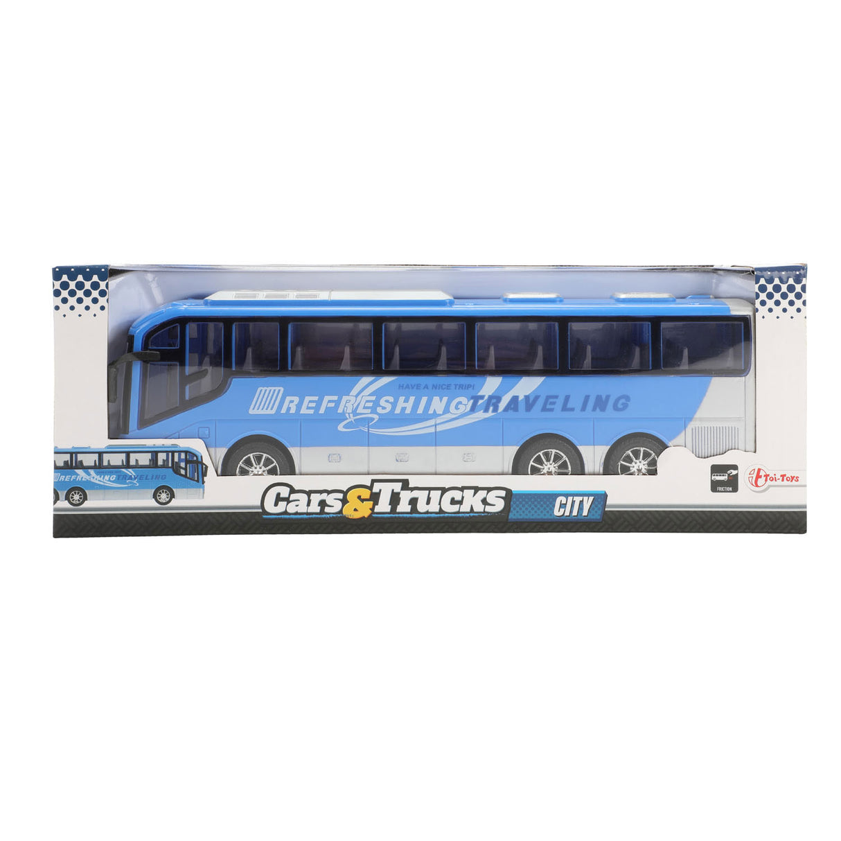 Voitures camions véhicule voyage bus bleu friction - 32cm