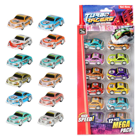 Toi-toys turbo racers retirent les voitures de course, 12 pcs.