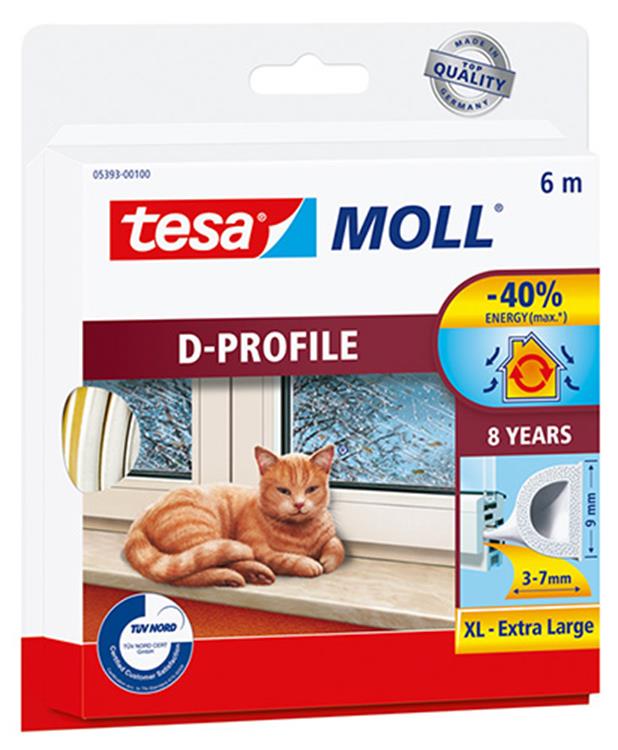 Tesa moll coupe-froid 05393 profil d - 9mmx6m blanc