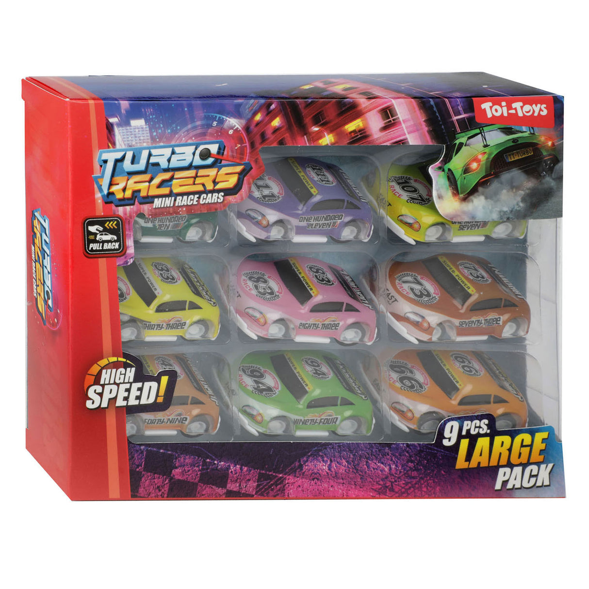 TOI-TOYS Turbo Racers Mini Rally Rally Fat Back Cars, 9e.