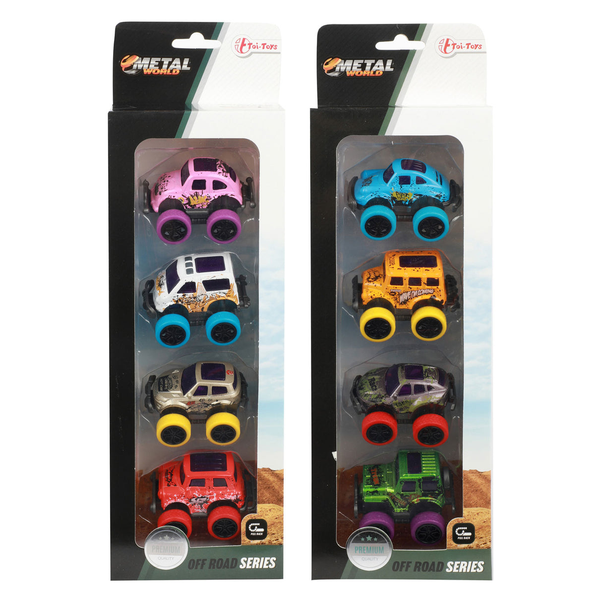 Toi-Toys Metal Pull-Back Off Road Mini Autos, 4st.