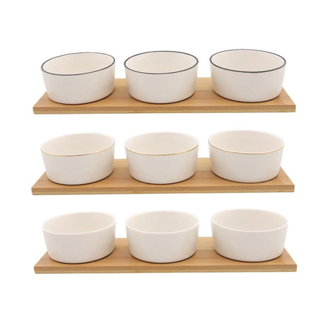 Food for fun set de 3 bols sur planche de bambou 9x6x33cm