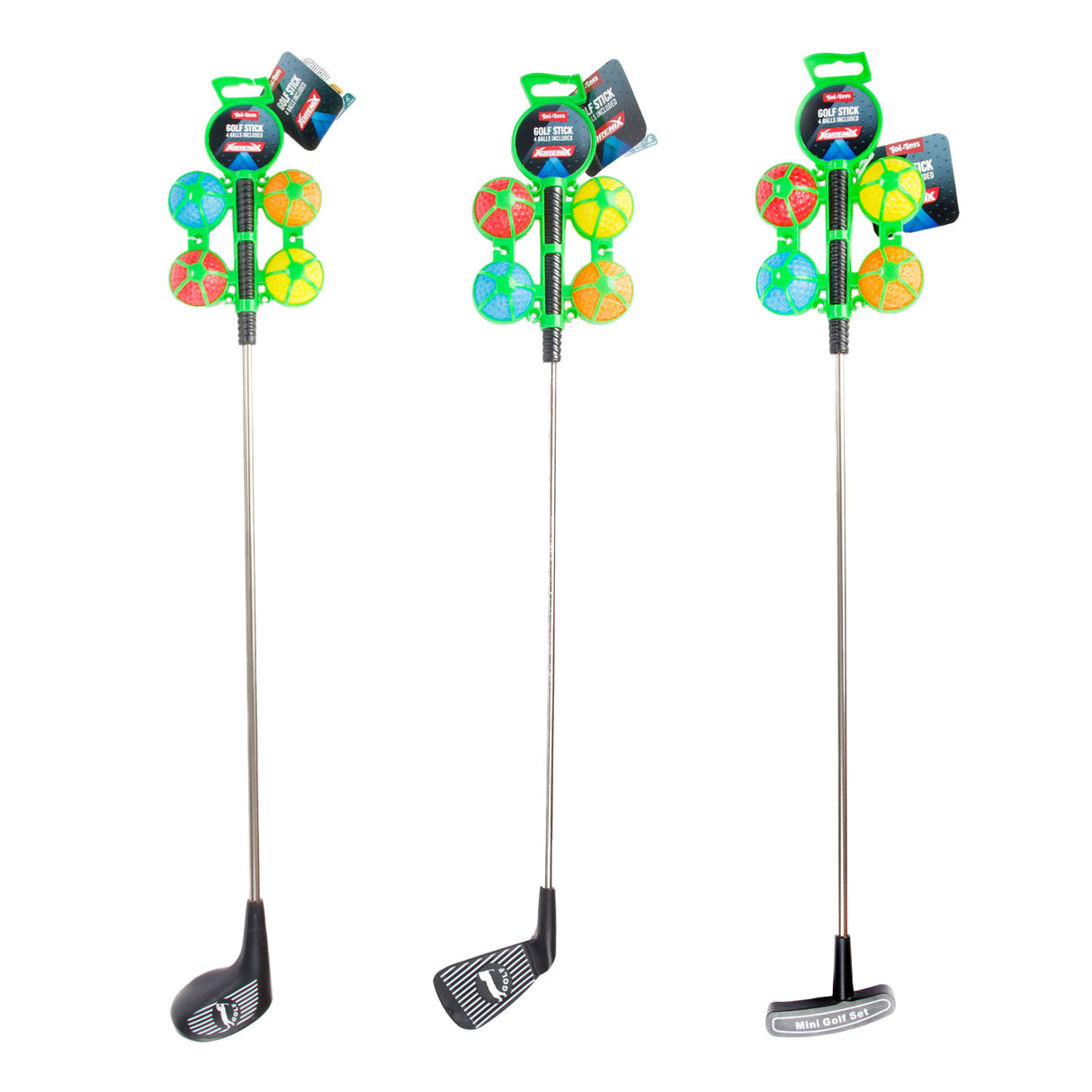 Toi-toys adrenix golfstick metaal met 4 gekleurde ballen, 5dlg.