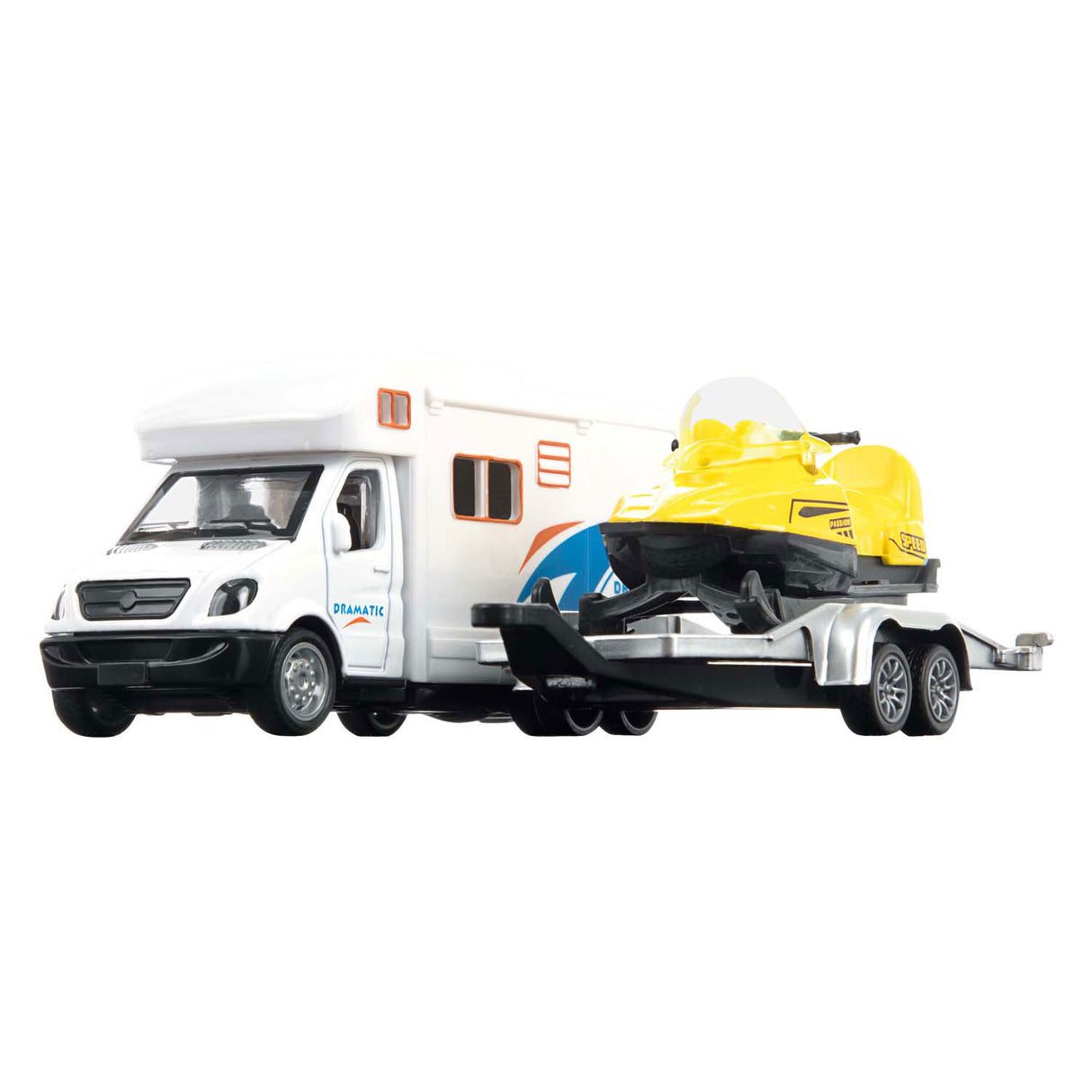 Toi-Toys Metal Pull Back Camper with trailer and snowmobile