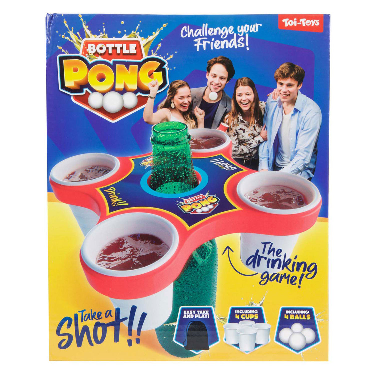 Toi-Toys Party Game Pong Hero mit 4 Bällen und 4 Tassen