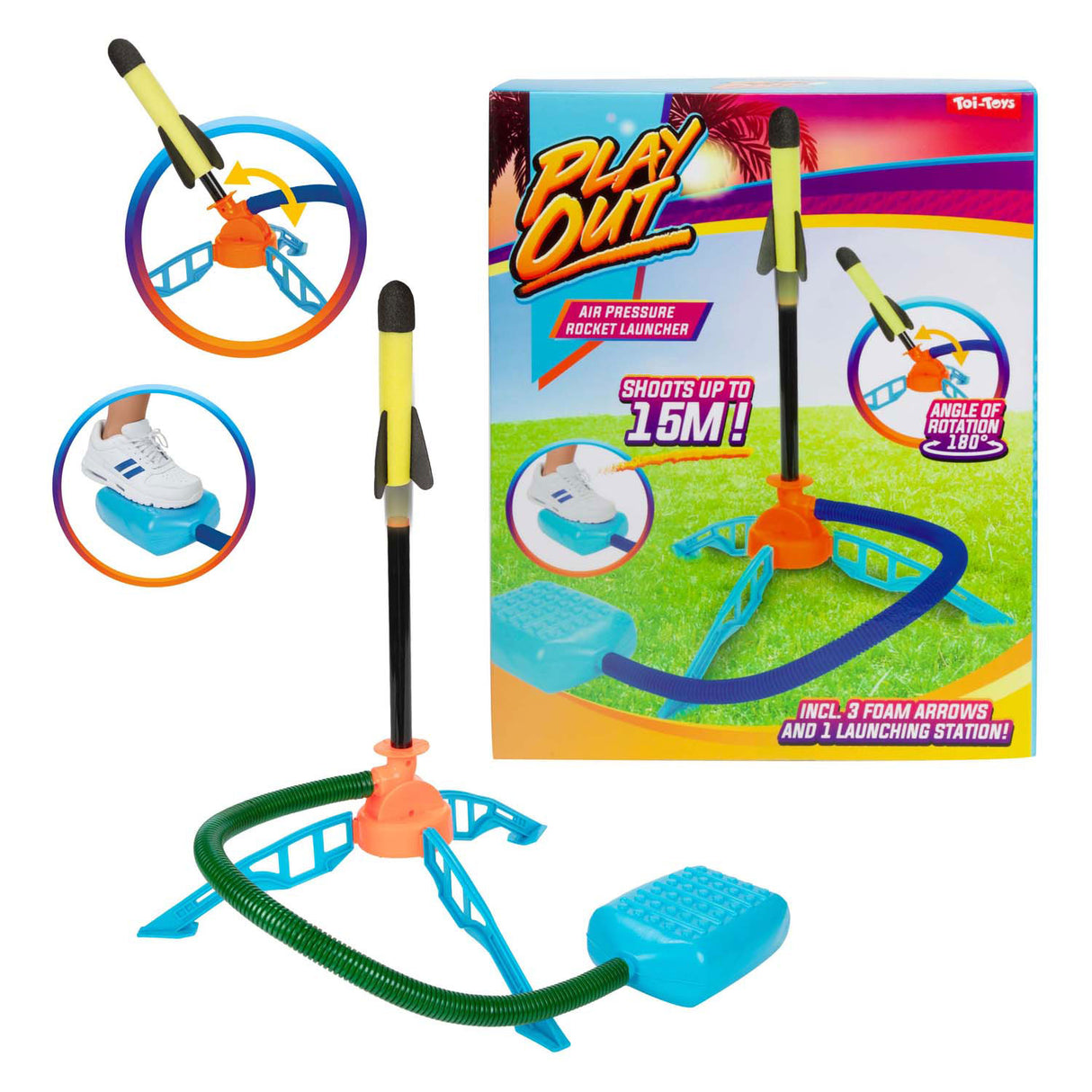 Toi-toys joue une base de lancement de fusée à pression atmosphérique avec 3 fusées