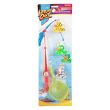 Toi-toys joue à un jeu de pêche, attrape le canard avec une canne à pêche et un filet