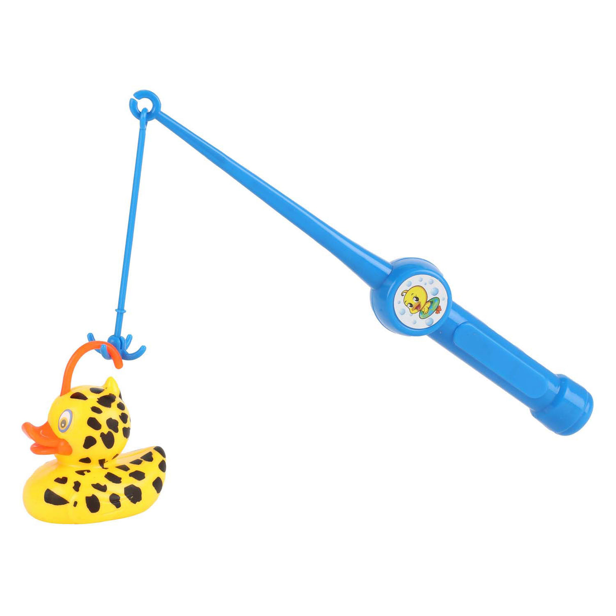 Toi-toys joue à un jeu de pêche, attrape le canard avec une canne à pêche et un filet