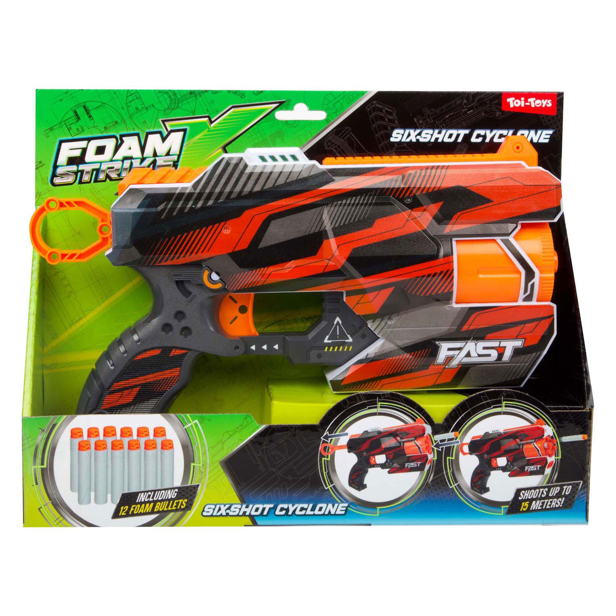 Toi-toys pistolet de tir Strikex en mousse cyclone à six coups avec 12 flèches en mousse