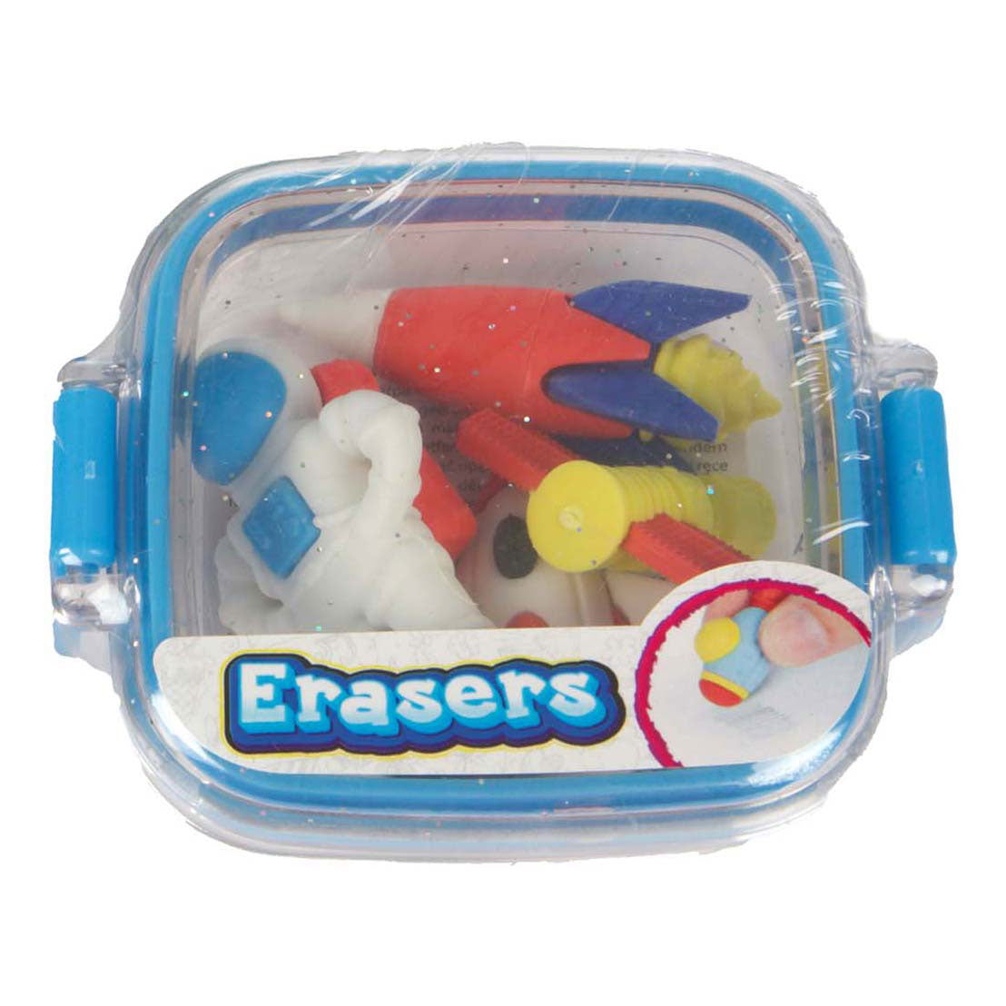 Mini set de gommes Toi-toys dans une boîte à paillettes - voyage dans l'espace, 5 pcs.