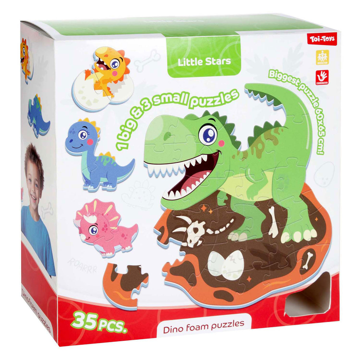 Toi-toys puzzle de sol en mousse petites étoiles dinosaure, 36 pcs.