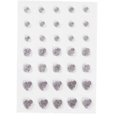 Strass Vivi Gade, rond, carré, coeur, taille 6+8+10 mm, argent, 35 pièces 1 boîte