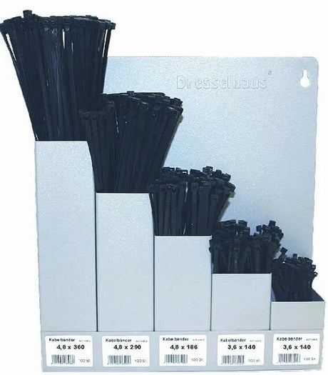 Gamme Dresselhaus d'attaches de câbles, étagère murale pour faisceau de câbles, noir avec. langue métallique