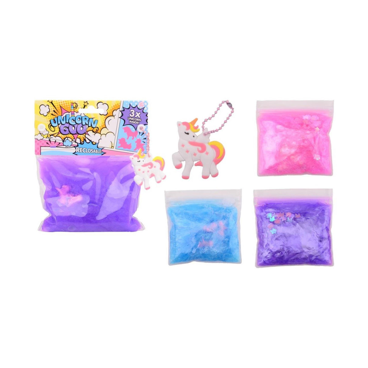 Slime Johntoy avec 3 licornes dans un sachet refermable