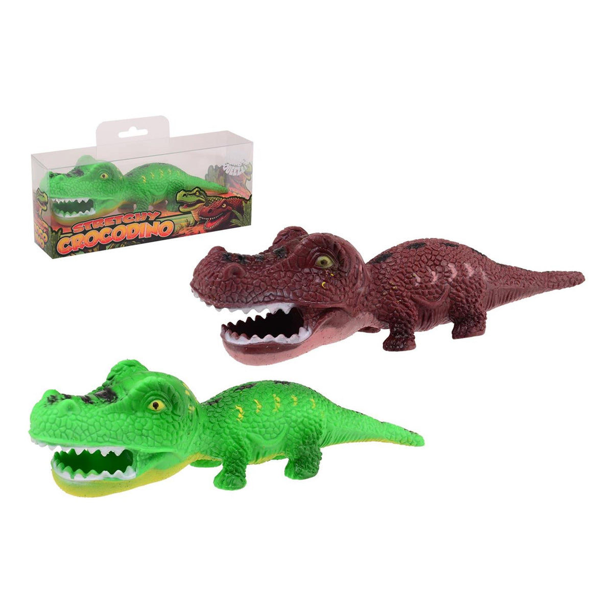 Johntoy crocodile extensible 20cm dinosaure dans une boîte transparente