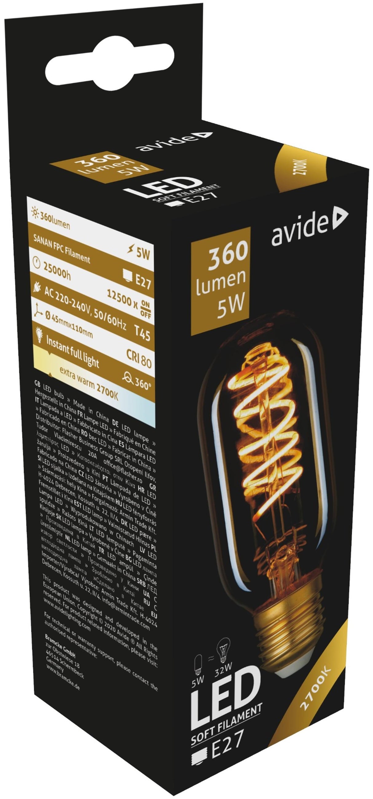 Lampe LED Avide T45 5W E27 2700K 360lm