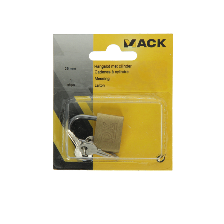 Mack 1014072 - hangslot met cilinder messing 25 mm | 10 stuks