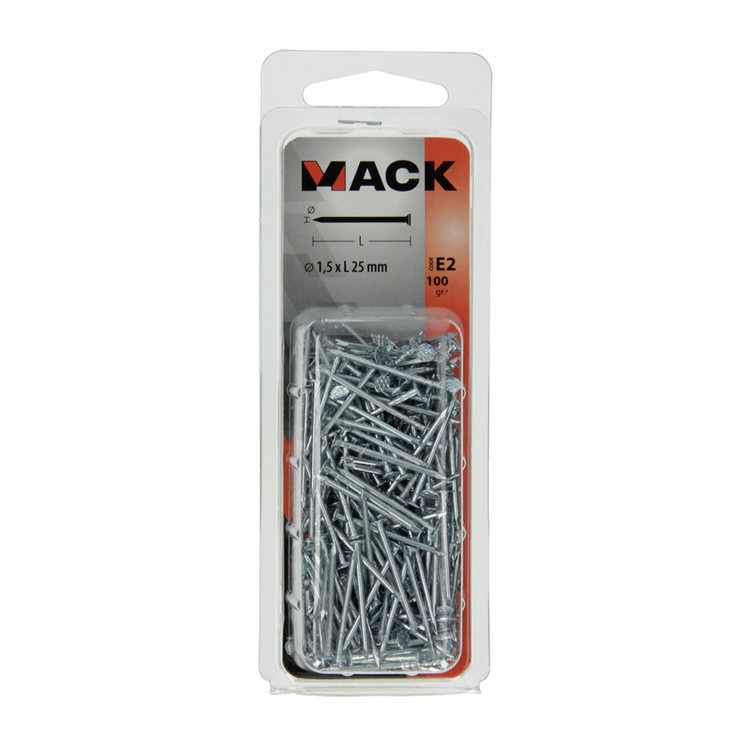 Mack 1017149 - nagel platte kop staal verzinkt 100 gr 1,5 x 25 mm | 5 stuks