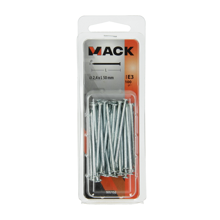 Mack 1017152 - nagel platte kop staal verzinkt 100 gr 2,4 x 50 mm | 5 stuks