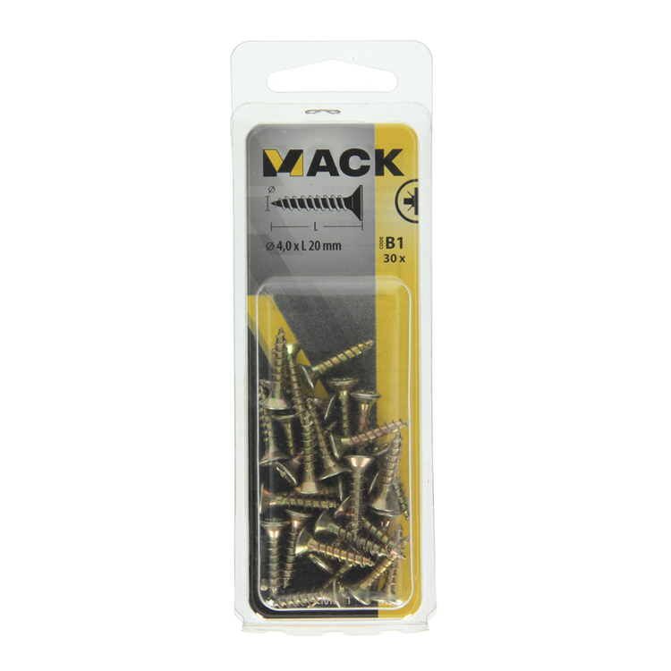 Mack 1017231 - spaanplaatschroef vz kop geelverz.30 st 4,0 x 20 mm | 10 stuks