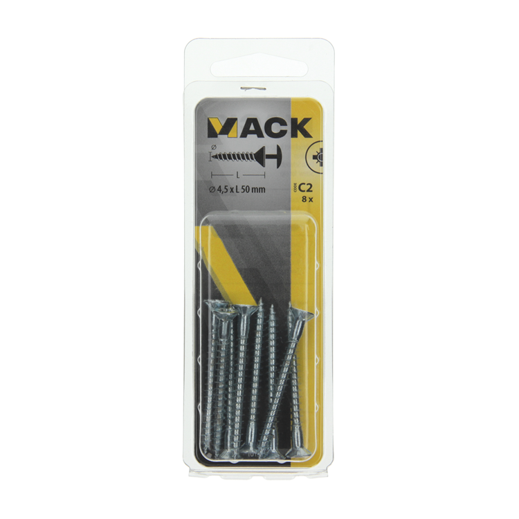Mack 1017334 - schroef met kopboring staal verz. 8 st 4,5 x 50 mm | 10 stuks