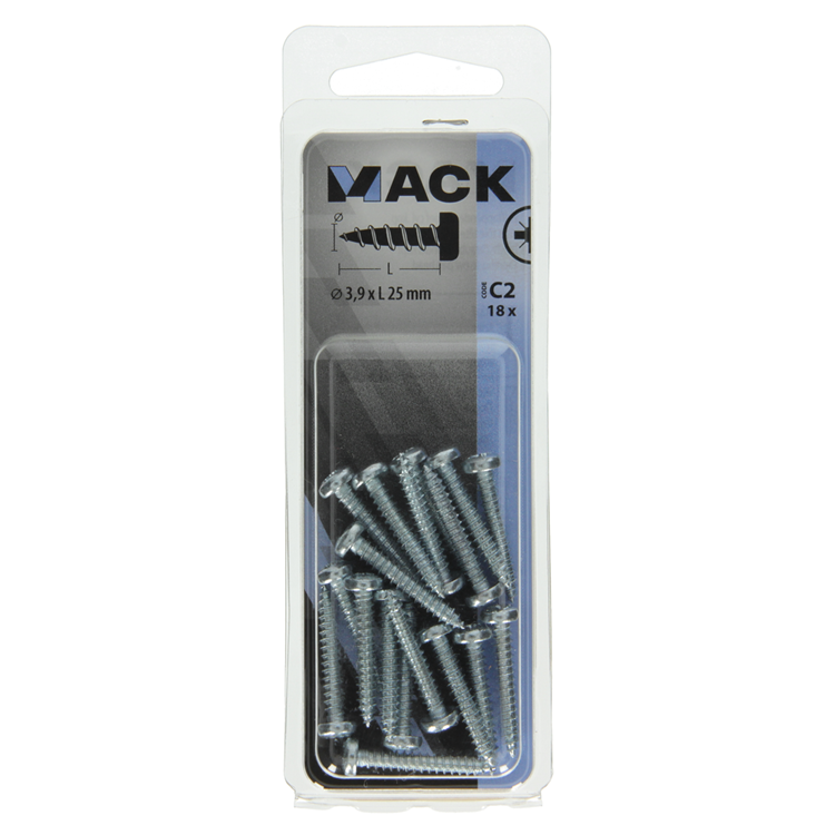 Mack 1017445 - zelftappende schroef cyl kop verz. 18st 3,9 x 25 mm | 10 stuks