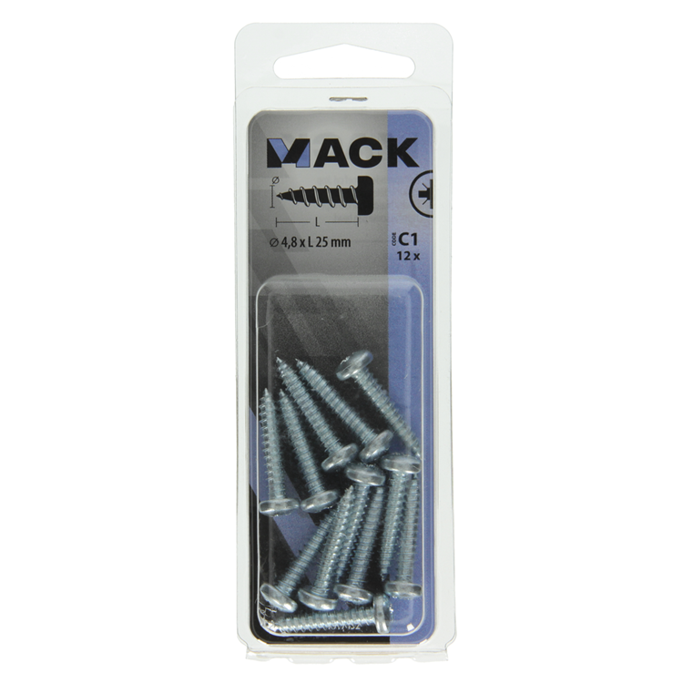 Mack 1017452 - zelftappende schroef cyl kop verz. 12st 4,8 x 25 mm | 10 stuks