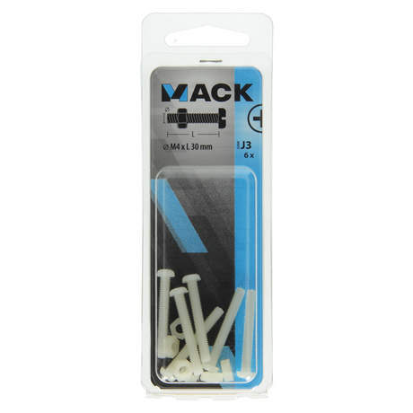 Mack 1017641 - metaalschroef cyl. kop + moer nylon 6 st m4 x 30 mm | 10 stuks