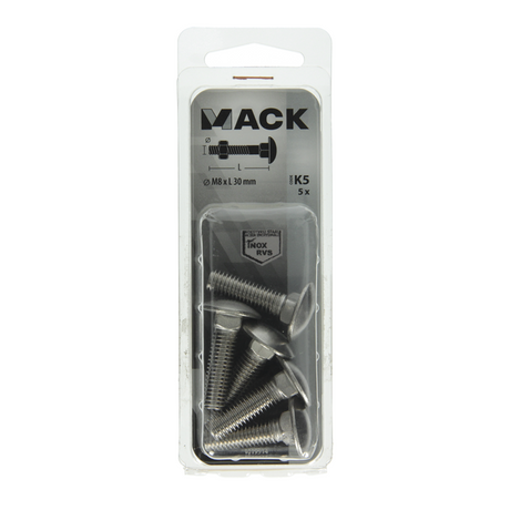 Mack 1019914 - houtbout + moer roestvrijstaal 5 st m8 x 30 mm | 5 stuks