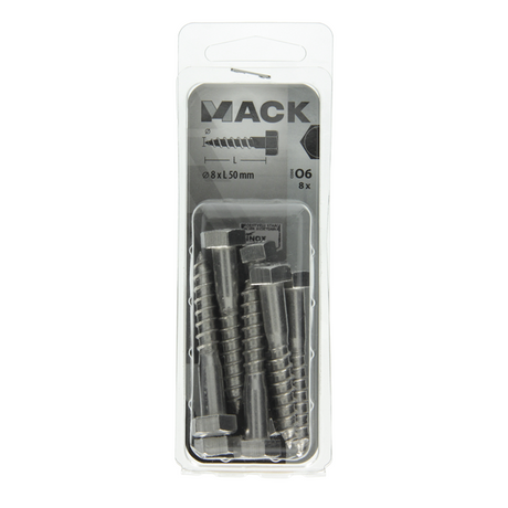 Mack 1020012 - houtdraadbout roestvrijstaal 8 st 8 x 50 mm | 5 stuks