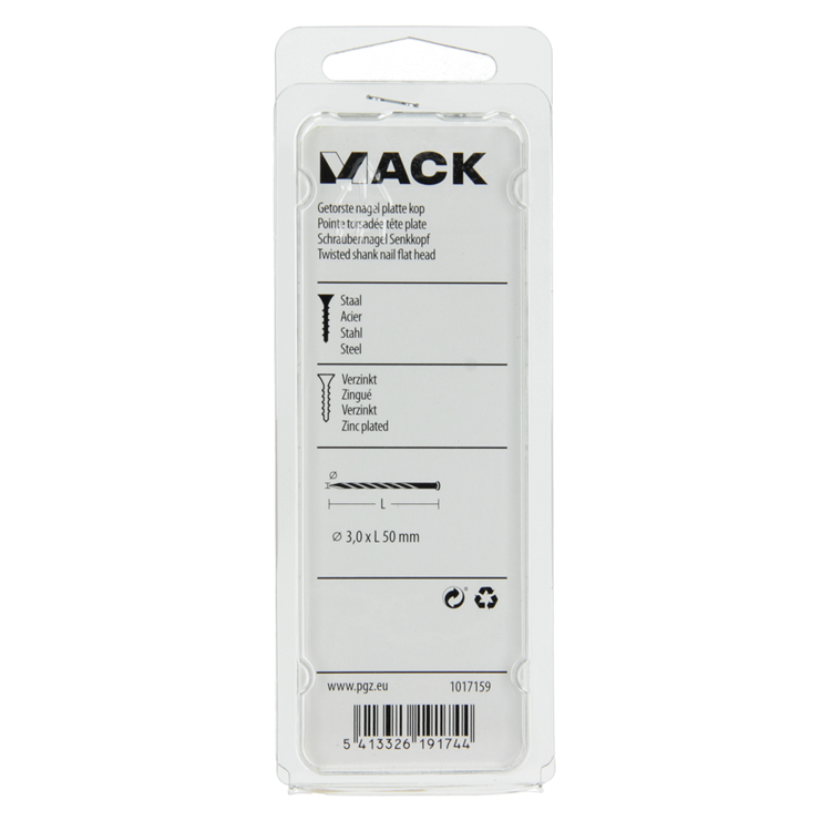 Mack 1017159 - getorste nagel pk verzinkt 135gr 3,0 x 50 mm | 5 stuks
