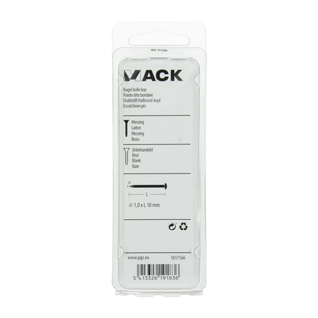 Mack 1017166 - nagel bolle kop messing 20 gr 1,0 x 10 mm | 10 stuks