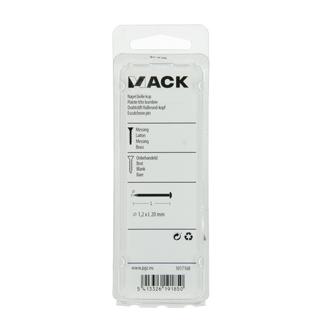 Mack 1017168 - nagel bolle kop messing 20 gr 1,2 x 20 mm | 10 stuks