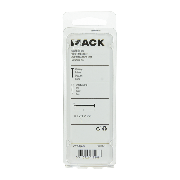 Mack 1017171 - nagel bolle kop messing 20 gr 1,5 x 25 mm | 10 stuks
