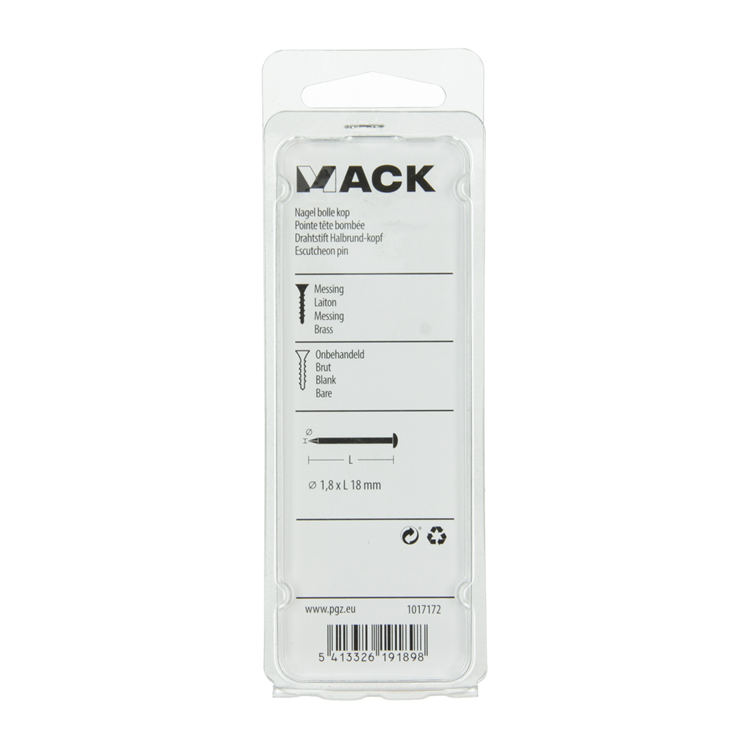 Mack 1017172 - nagel bolle kop messing 20 gr 1,8 x 18 mm | 10 stuks