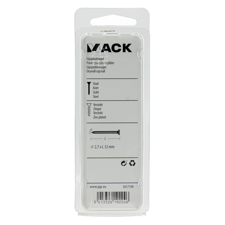 Mack 1017199 - gipsplaatnagel staal verzinkt 100 gr 2,7 x 32 mm | 5 stuks