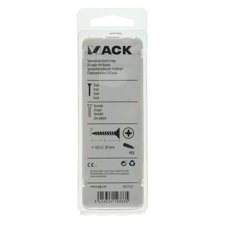 Mack 1017231 - spaanplaatschroef vz kop geelverz.30 st 4,0 x 20 mm | 10 stuks