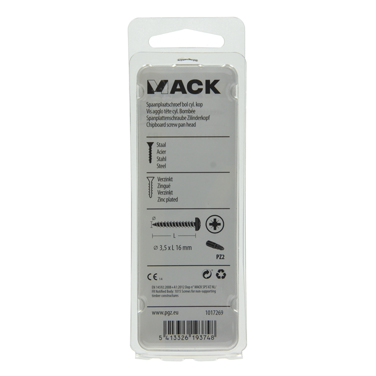 Mack 1017269 - spaanplaatschroef cylkop geelverz.40 st 3,5 x 16 mm | 10 stuks
