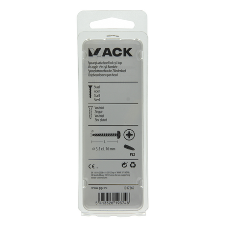 Mack 1017269 - spaanplaatschroef cylkop geelverz.40 st 3,5 x 16 mm | 10 stuks