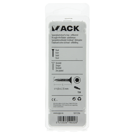 Mack 1017296 - spaanplschr.vzkop-zelfb. geelverz. 20 st 4,0 x 35 mm | 10 stuks
